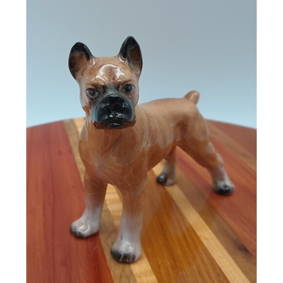 Vtg Boxer Dog Figure Tan Black Standing Male Smooshy Face Nub Tail Cropped Ears - Picture 3 of 12